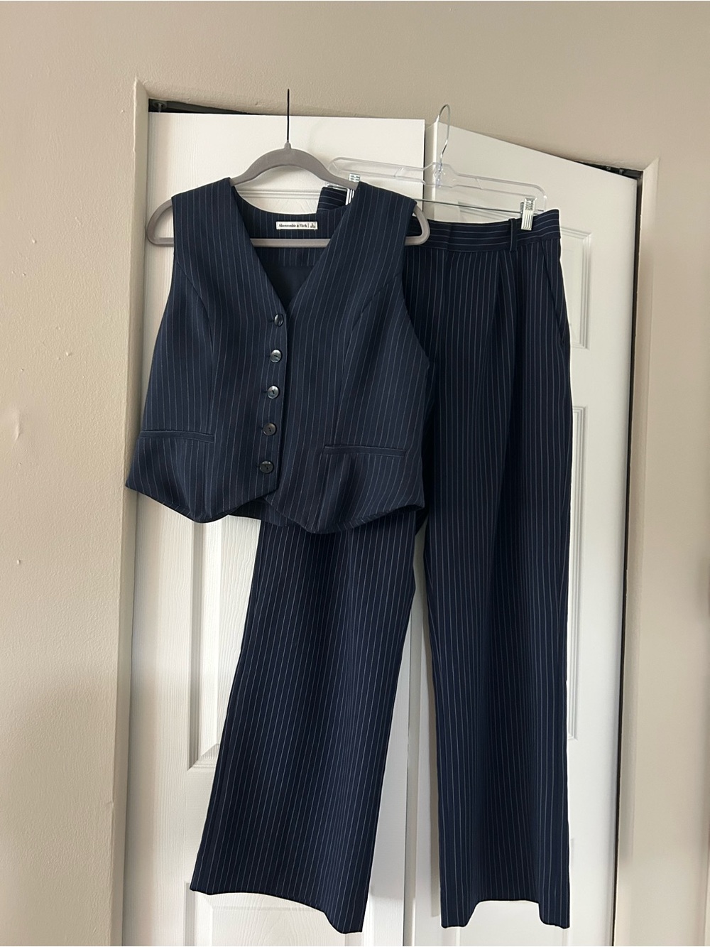Abercrombie and Fitch Navy Blue Pinstripe Sloan Tailored Pants with Vest
